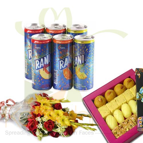 Juice With Flower And Mithai