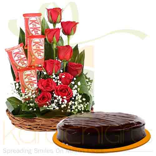 Rose Kitkat Basket With Cake