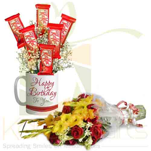 Kitkat Bday Mug With Flowers