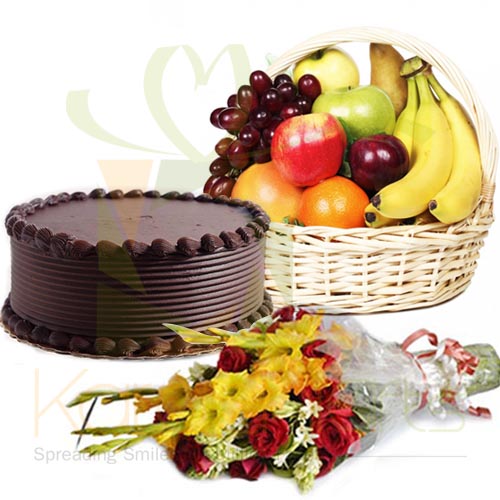 Choco Cake With Flowers And Fruits
