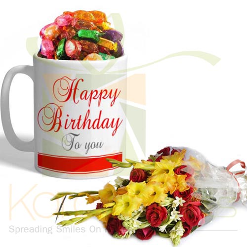 Birthday Choco Mug With Flowers
