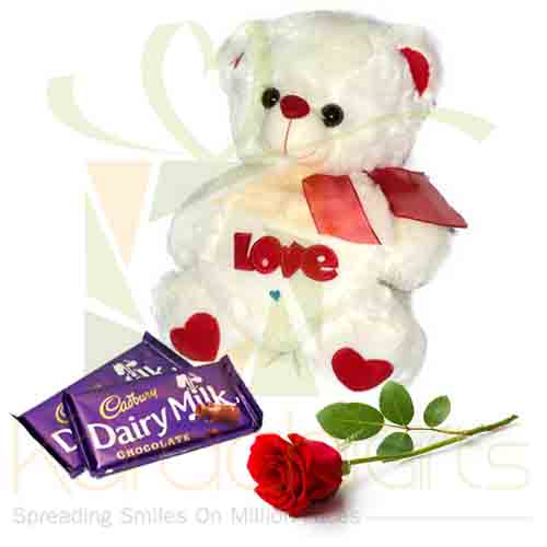 Teddy With Rose And Chocs