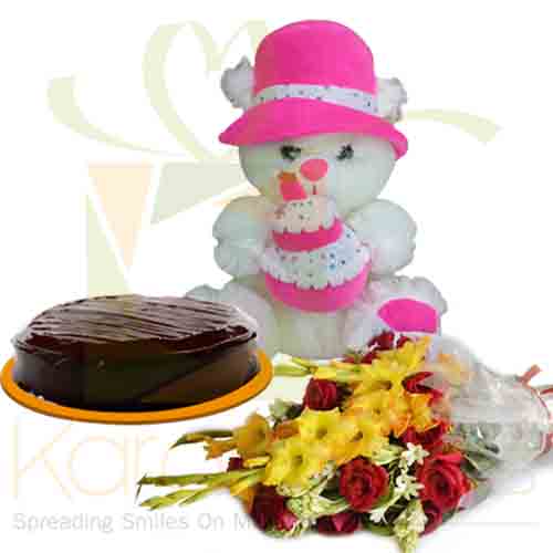 Cake Flower And Birthday Bear