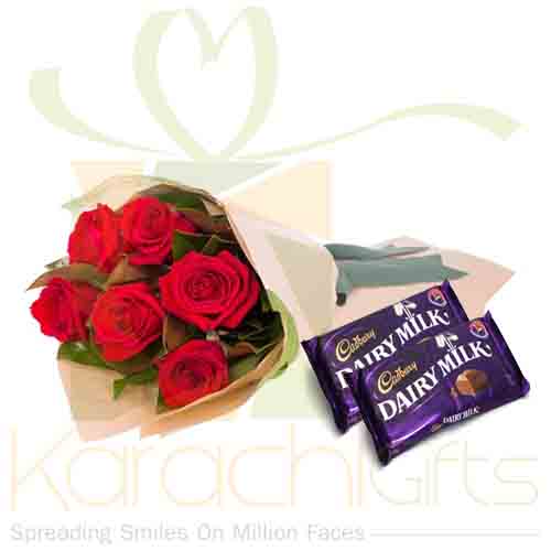 6 Roses With Chocs