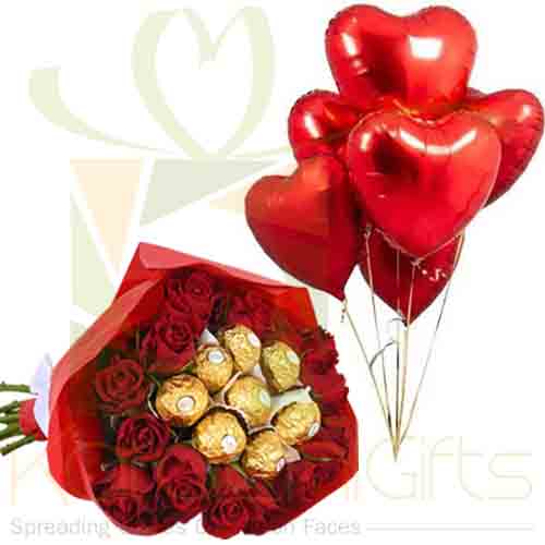 Heart Balloons With Ferrero Rose Bouquet