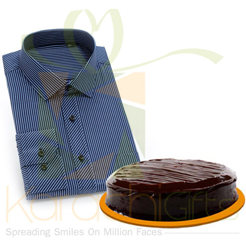 Blue Striped Shirt With Cake