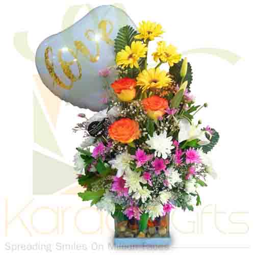 Love Balloon With Flowers