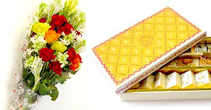 Flowers Bouquet & 2 kg Mix Mithai