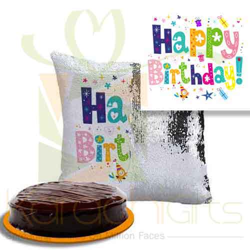 Birthday Sequin Cushion With Cake
