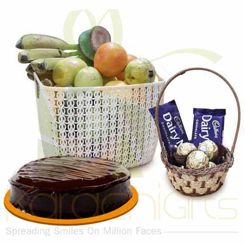 Cake Choco Basket And Fruits