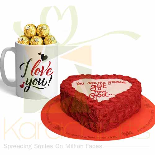Red Flowers Cake With Choc Mug