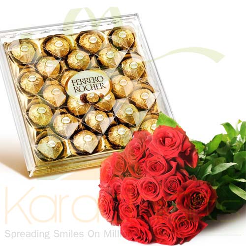 Roses With Large Ferrero Box