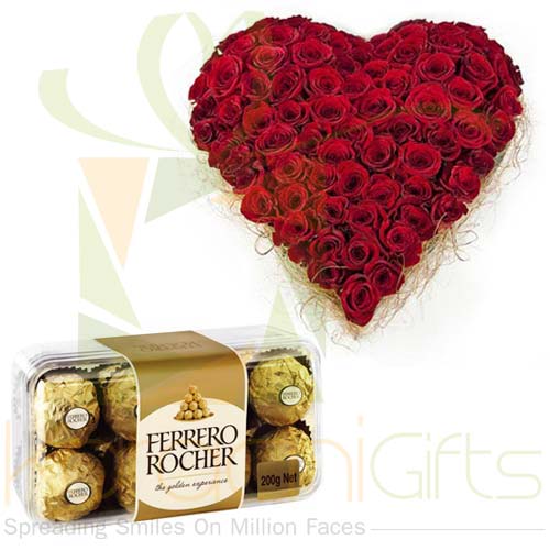 Rose Heart With Small Ferrero Box