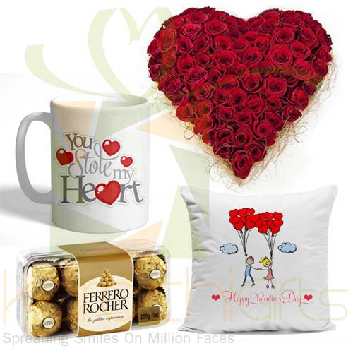 Rose Heart Mug Chocs Cushion