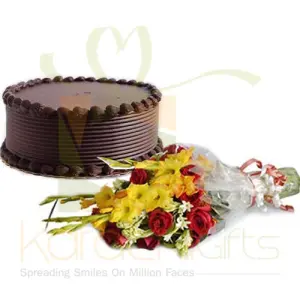 Choco Chip Cake With Small Bouquet