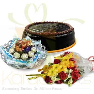 Choc Tray, Cake And Flowers
