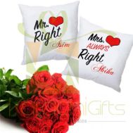 Mr & Mrs Cushion With Flowers