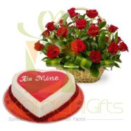 Rose Basket With Be Mine Cake