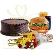 Zinger Meal With Cake and Bouquet