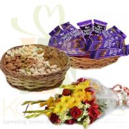 Choco Dry Fruit Basket With Flowers