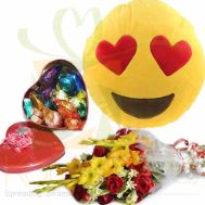 Emoji Cushion Choc Tin And Flowers