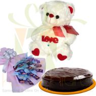 Dairy Milk Bouquet And Teddy With Cake