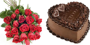 12 Red Roses + Heart Cake ( 2lbs)