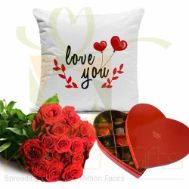 Roses With Choco Heart And Cushion