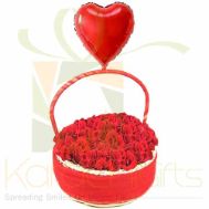 Rose Basket With Heart Balloon