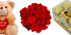 24 Red Roses + Chocolates :+ Teddy Bear :