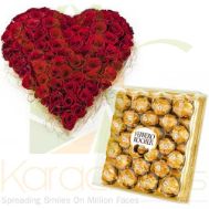 Rose Heart With Large Ferrero Box
