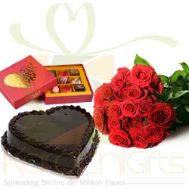 Love Choc Box With Red Roses And Heart Cake