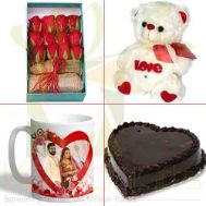 Rose Box, Teddy, Cake And Picture Mug