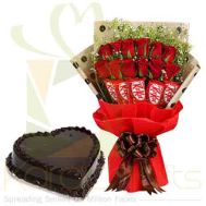 Kitkat Rose Bouquet With Heart Cake